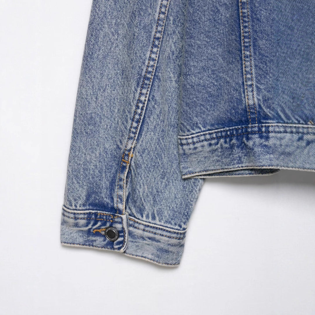 Damen lässige Jeansjacke mit abnehmbaren Taschen Drune