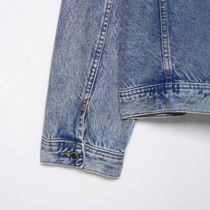 Damen lässige Jeansjacke mit abnehmbaren Taschen Drune