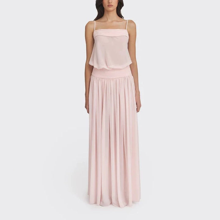 Damen Maxi-Kleid mit fließendem Chiffon-Oberteil und elastischem Bund Drune