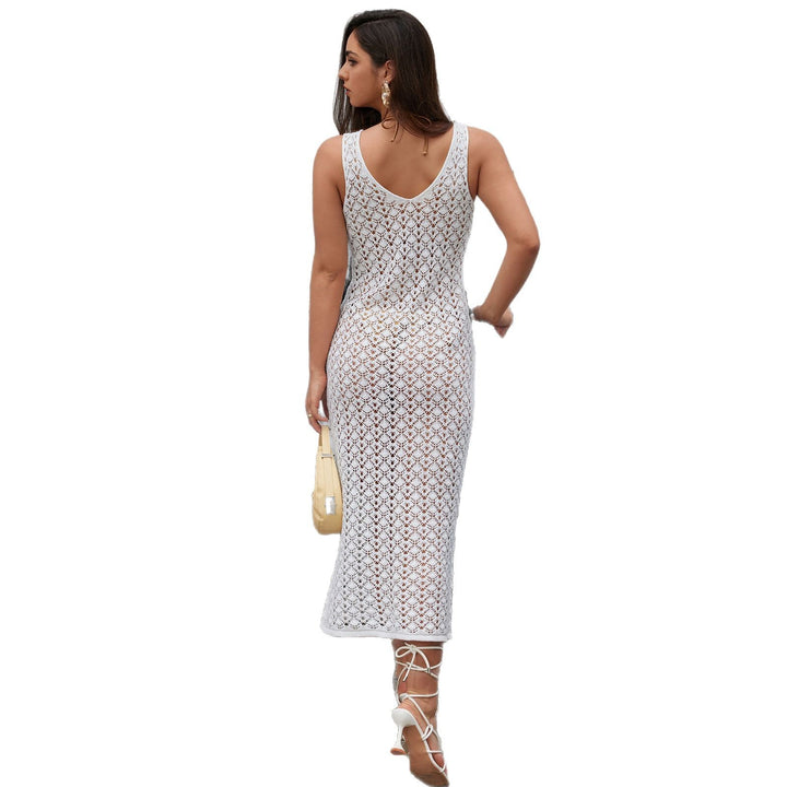 Damen Elegantes Netzkleid mit tiefem V-Ausschnitt und Knopfdetails Drune