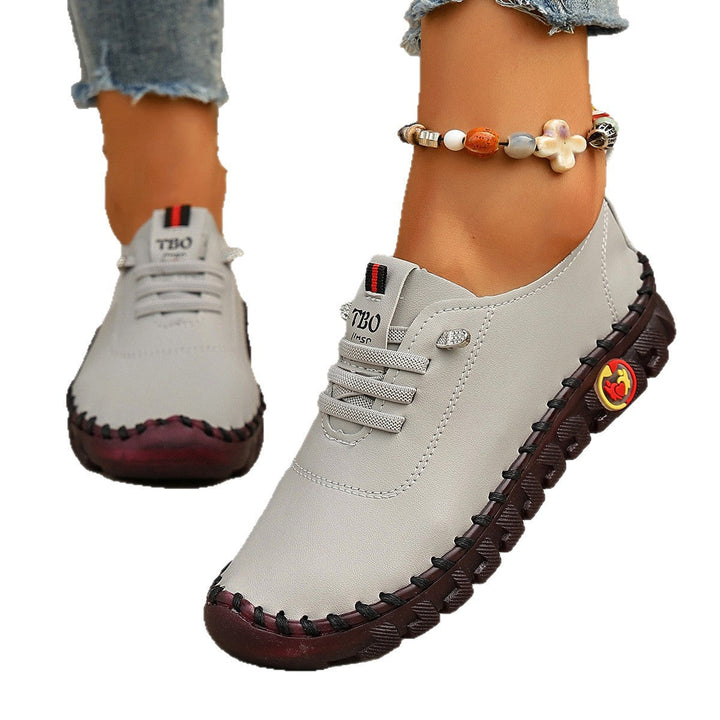 Damen Freizeit-Leder-Sneaker mit elastischen Schnürsenkeln und rutschfester Sohle Drune