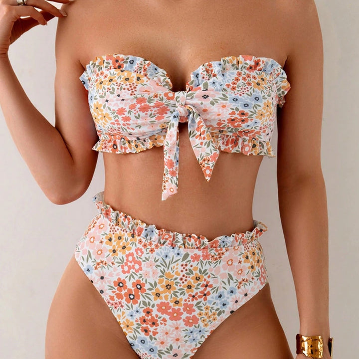 Damen Bikini-Set mit romantischen Rüschendetails und hohem Taillenbund Drune