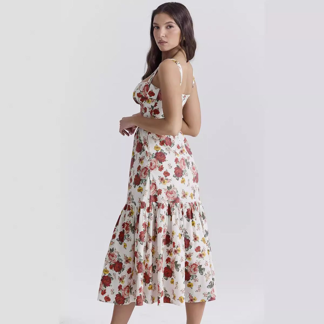 Damen Maxi-Kleid mit floralem Design und seitlichen Taschen Drune