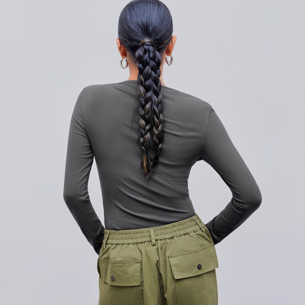 Damen Langarmshirt mit tiefem Rundhalsausschnitt und modischer Rippstruktur Drune