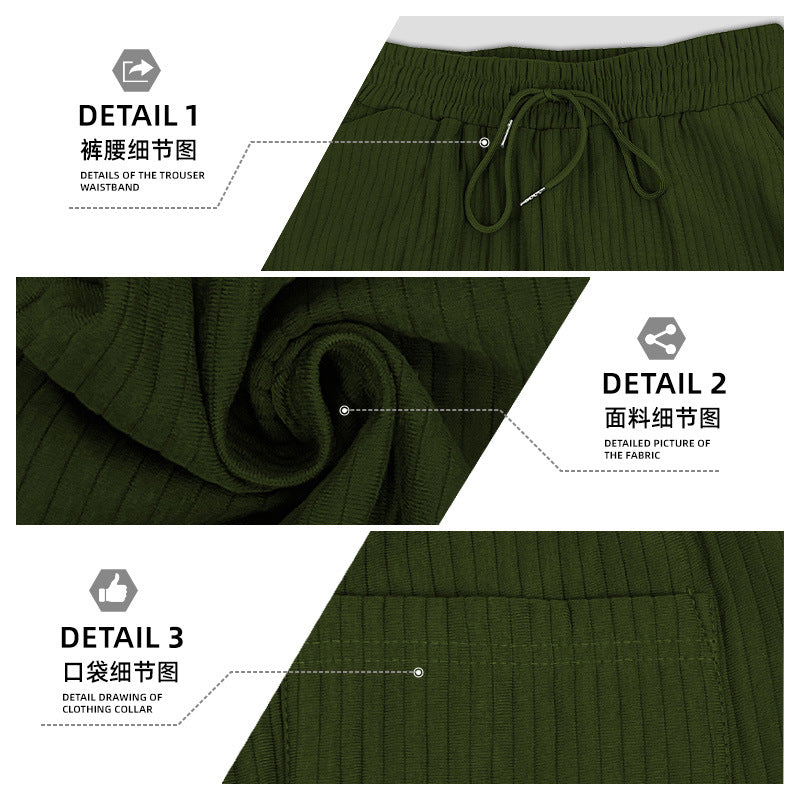 Herren nan lässige Ripp-Freizeithose mit Tunnelzugbund, Eingrifftaschen und geradem Bein Drune