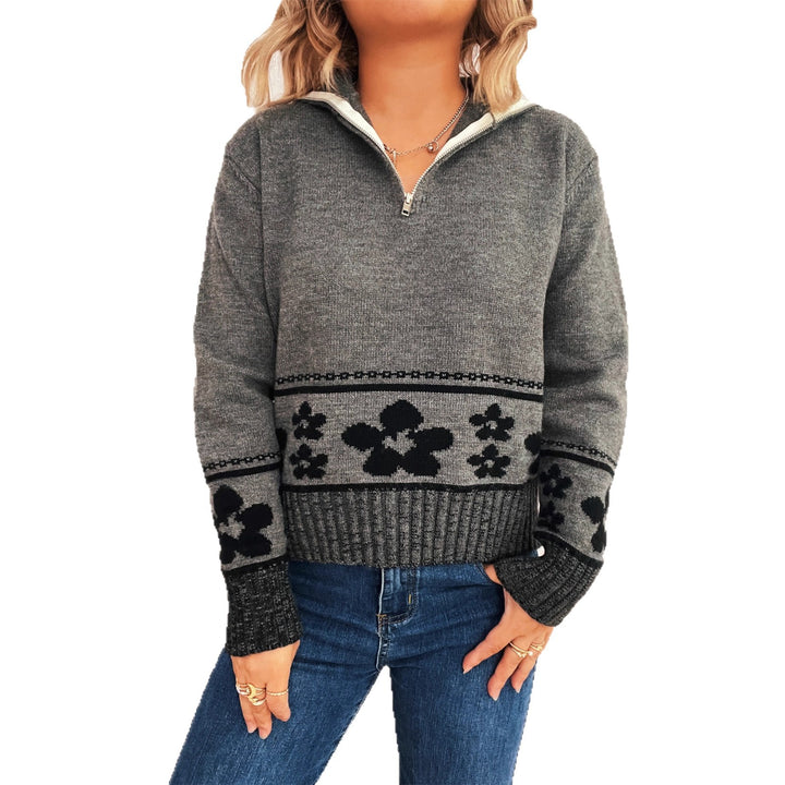 Damen Grobstrickpullover mit floralen Mustern und praktischen Halbarm Drune