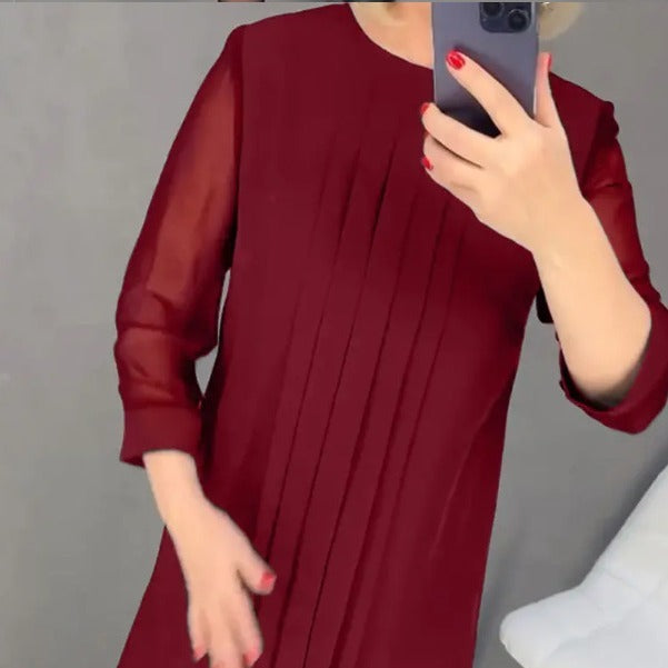 Damen Maxikleid mit elegantem Faltenwurf und transparenten Ärmeln Drune