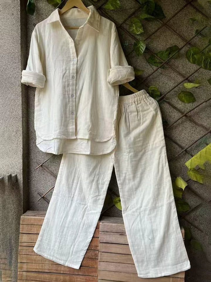 Damen lässiges Leinen-Hemd und Hose Set Drune