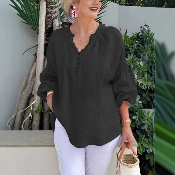 Damen luftige Bluse mit Smock-Ärmeln Drune