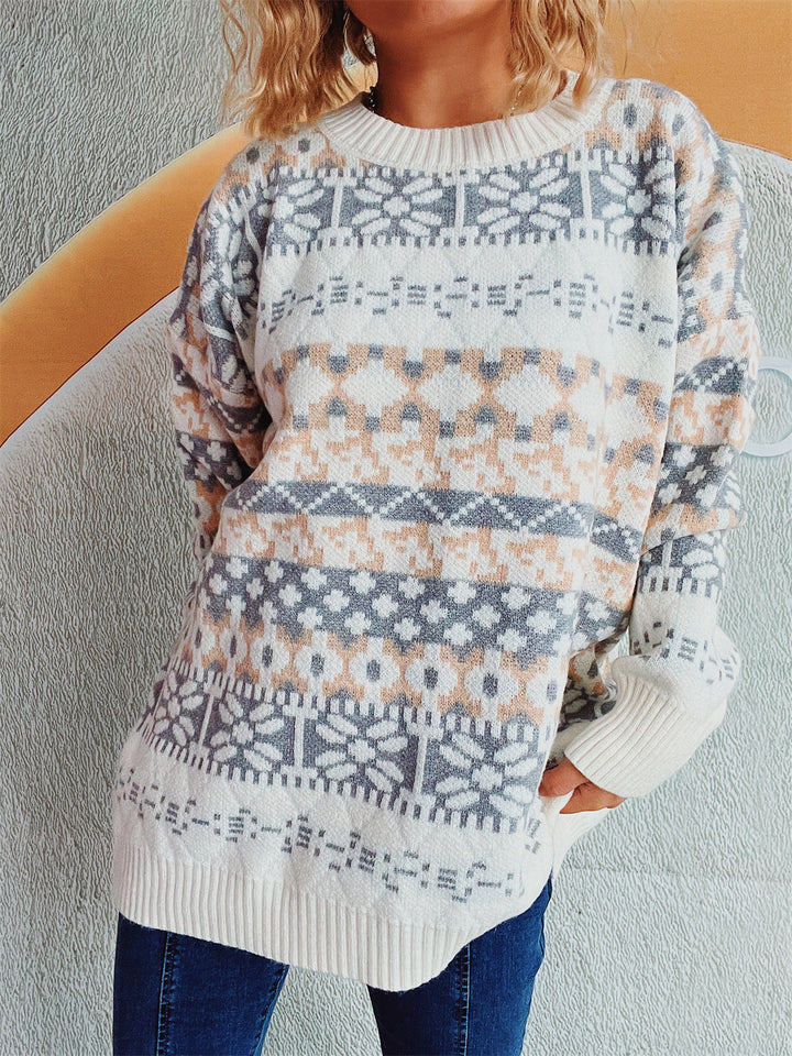 Damen bequemer Pullover mit traditionellem Norweger-Muster und lässigem Schnitt Drune