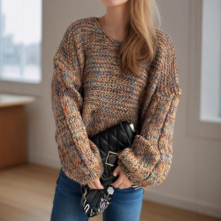 Damen lässiger Strickpullover mit weitem Schnitt und eleganten Ärmelabschlüssen Drune