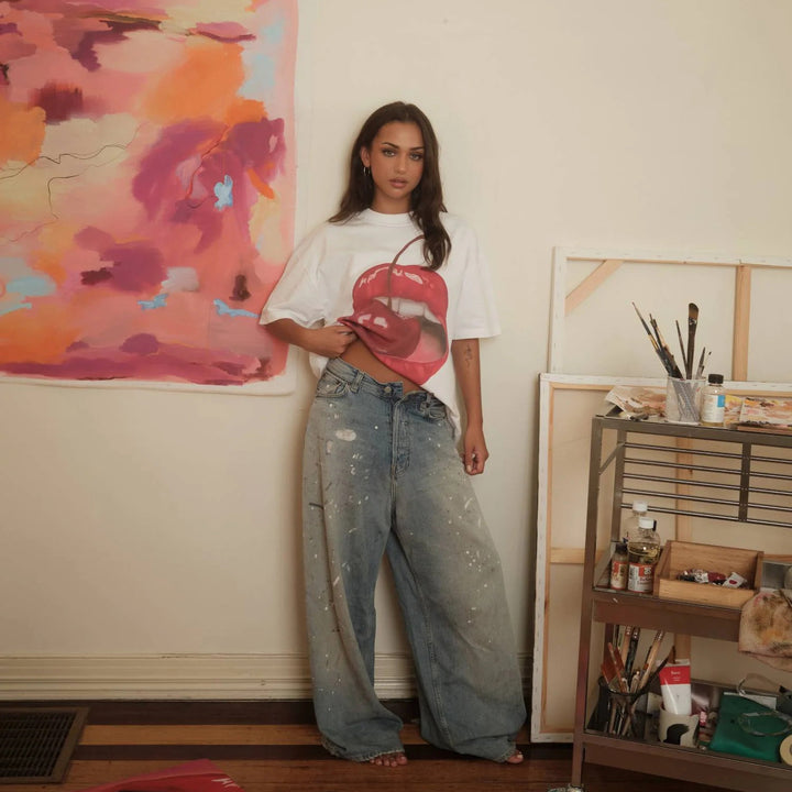 Damen Grafik T-Shirt mit kreativem Kirschmotiv Drune