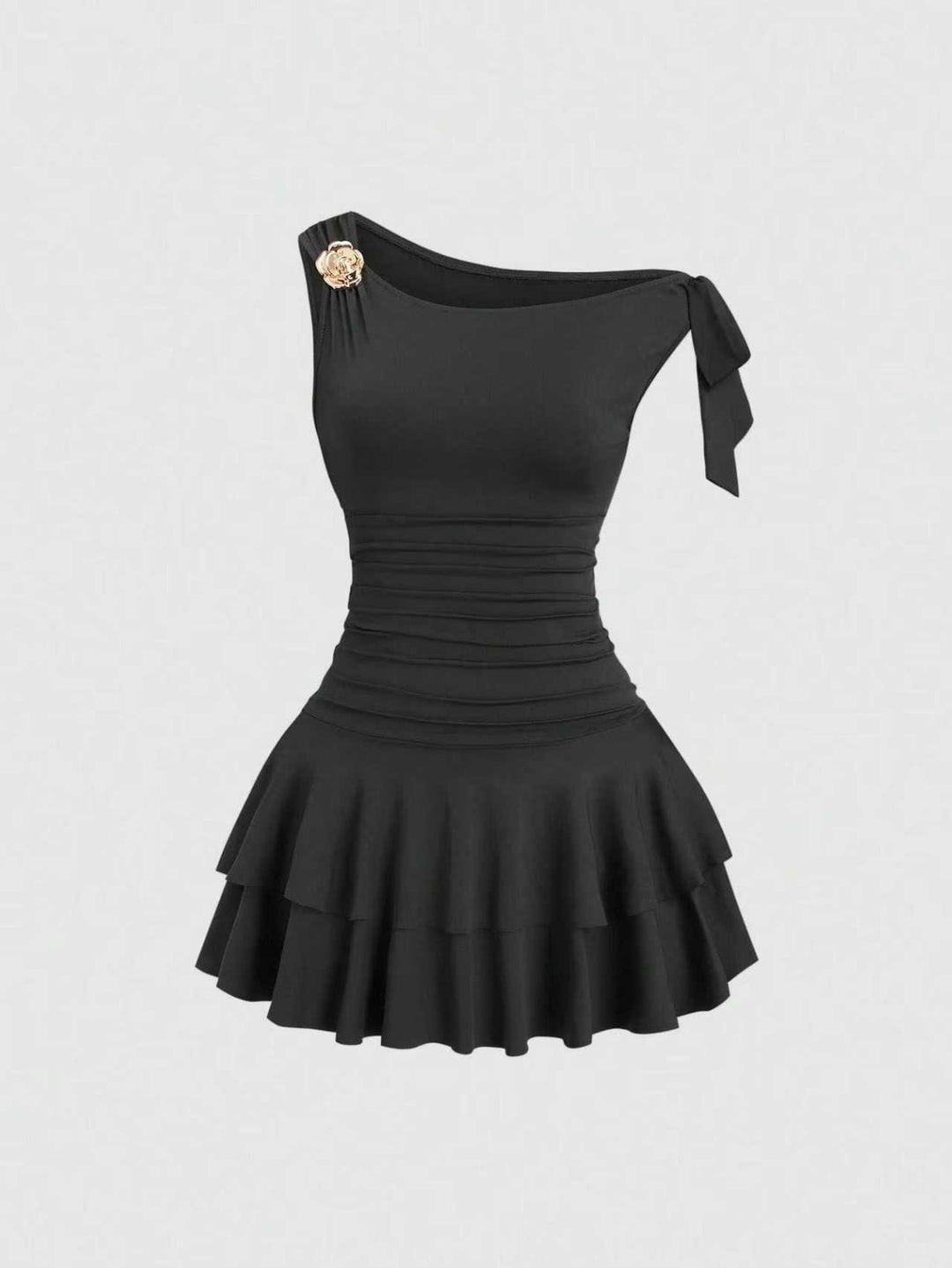 Damen elegantes Wickelkleid mit asymmetrischem Saum und raffiniertem Kordelzug Drune