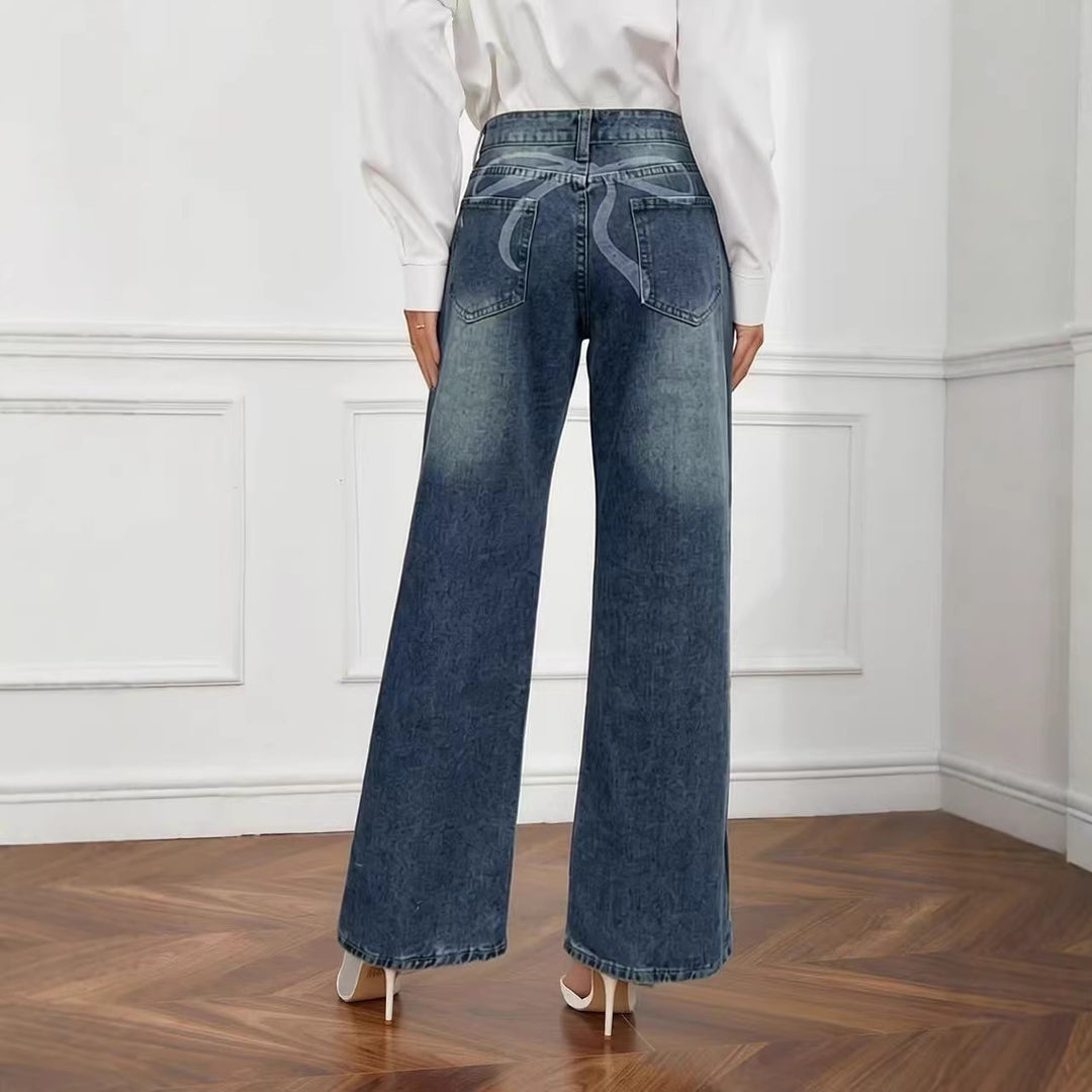 Damen weite High-Waist Jeans mit einzigartiger Textur Drune