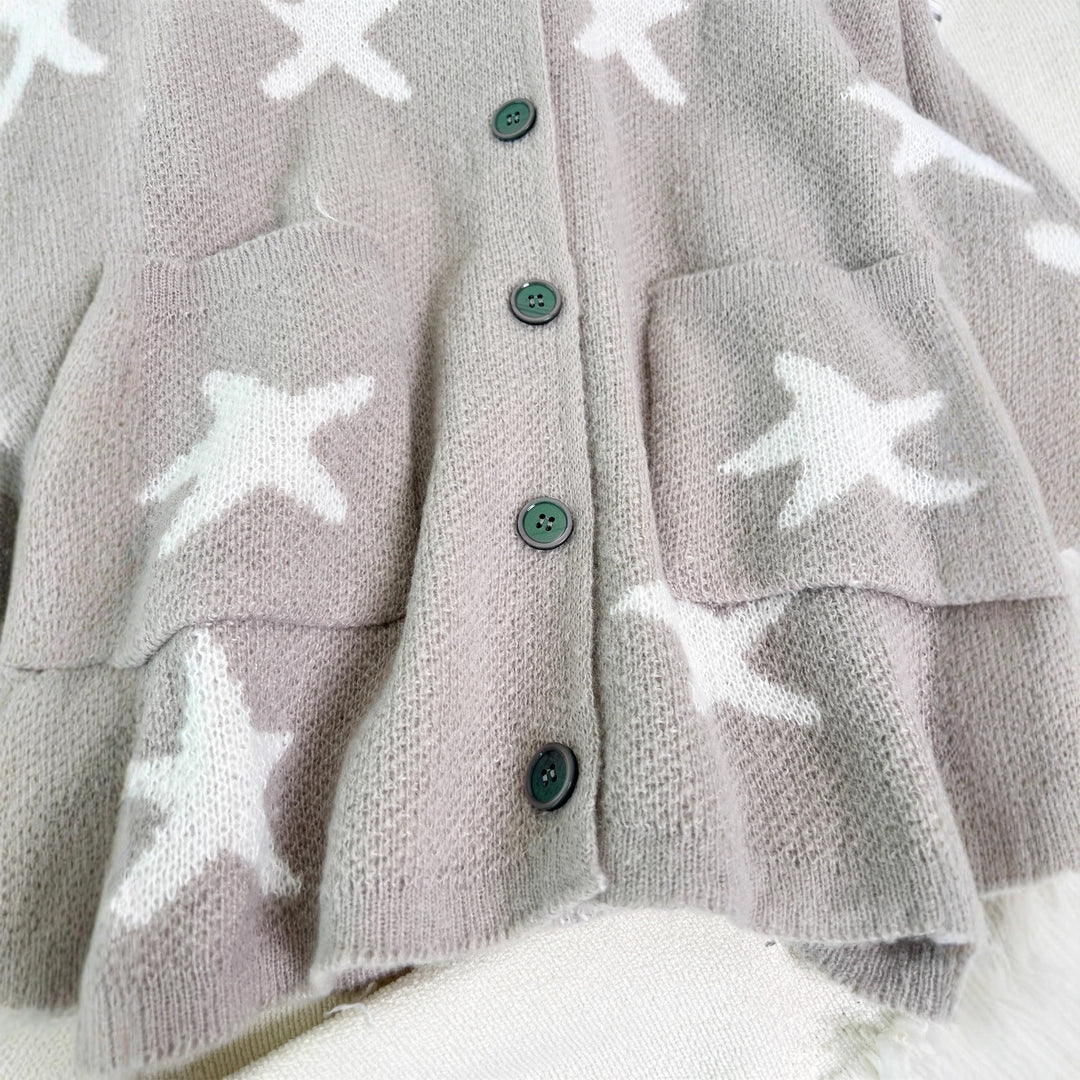 Damen lässige Strickjacke mit Sternenmotiv und Taschen Drune