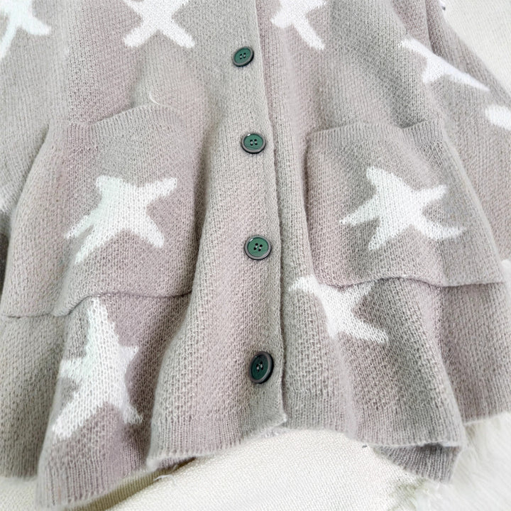 Damen lässige Strickjacke mit Sternenmotiv und Taschen Drune