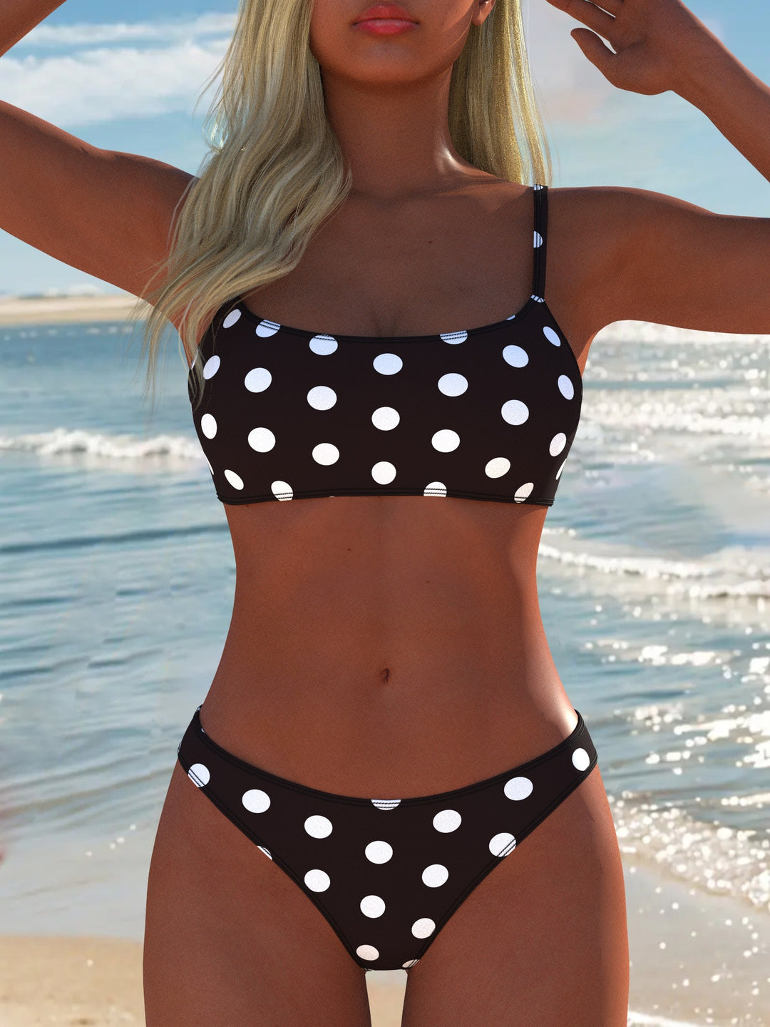 Damen Bikini-Set mit modischem Punktdesign und verstellbaren Trägern Drune