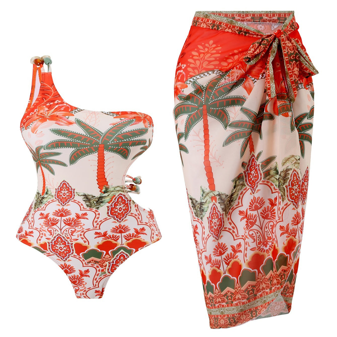 Damen Einteiler Badeanzug mit modischem Cut-Out und passendem Strandrock Drune