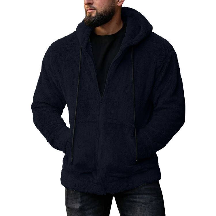Herren nan Teddyplüsch Zip-Hoodie mit übergroßer Kapuze, verdecktem Reißverschluss und Eingrifftaschen Drune