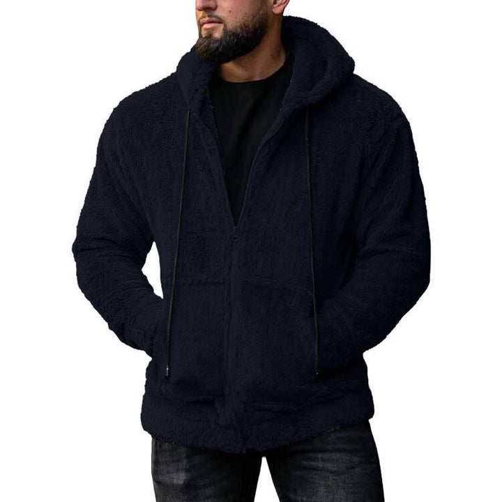 Herren nan Teddyplüsch Zip-Hoodie mit übergroßer Kapuze, verdecktem Reißverschluss und Eingrifftaschen Drune