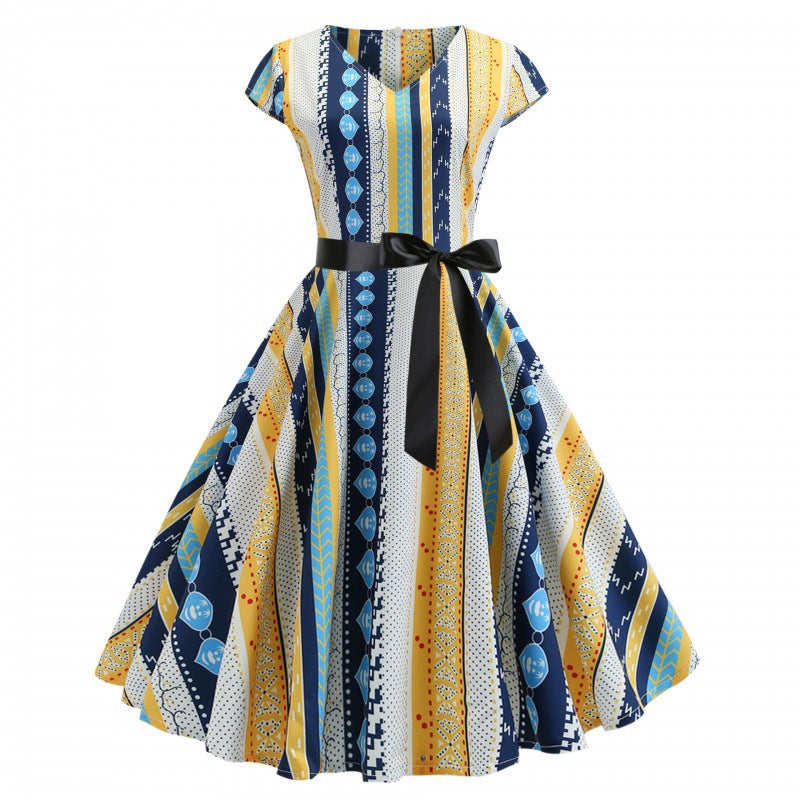 Damen A-Linien Kleid mit elegantem V-Ausschnitt und bindbarem Taillengürtel Drune