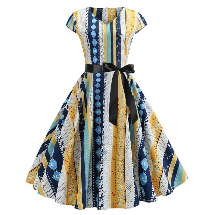 Damen A-Linien Kleid mit elegantem V-Ausschnitt und bindbarem Taillengürtel Drune