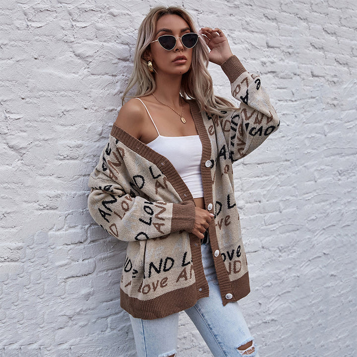 Damen Strickjacke mit modischem Schriftzug und lässigem Schnitt Drune