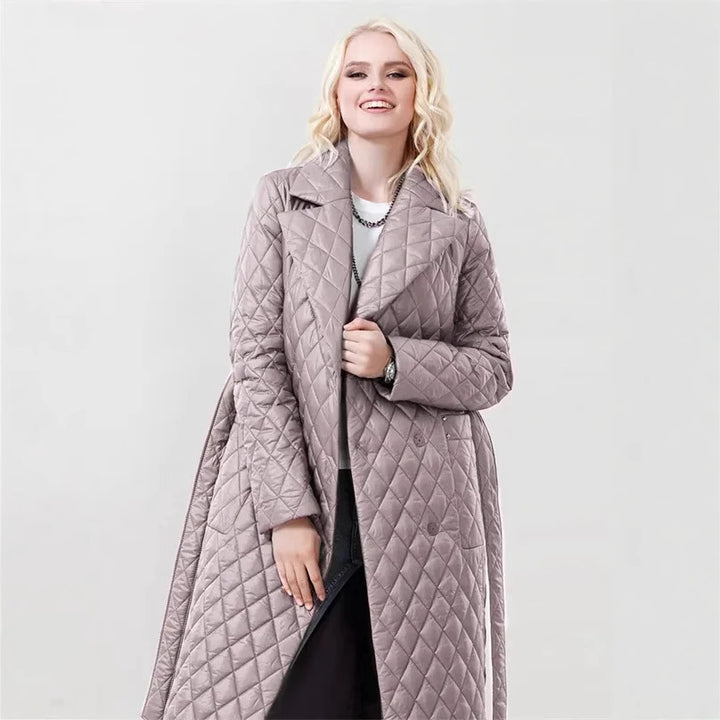 Damen Steppmantel mit Gürtel und hohem Kragen Drune