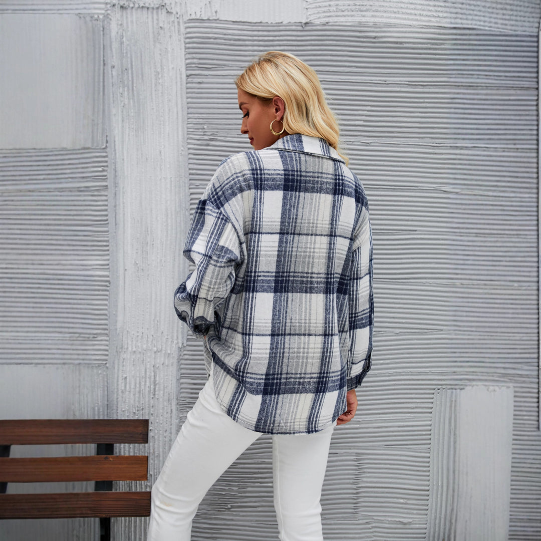 Damen Lässige Karobluse aus weichem Flanell mit Knopfleiste Drune