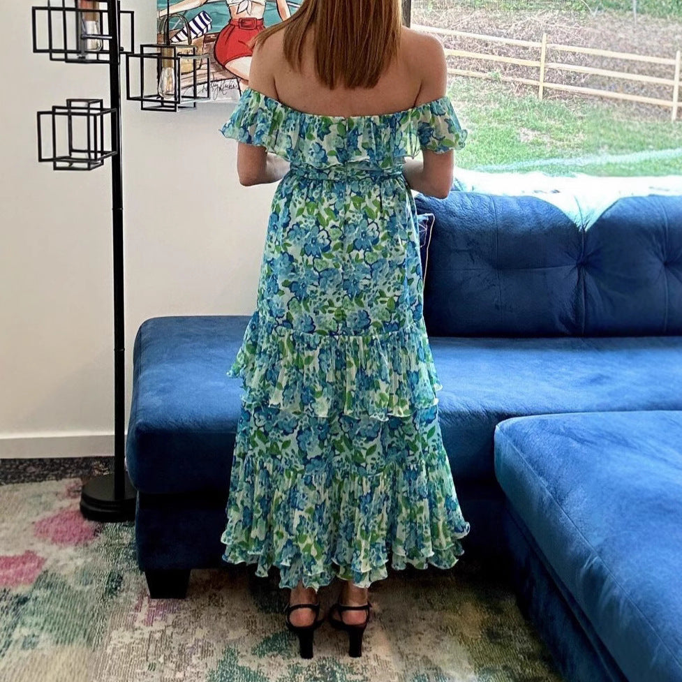 Damen Maxikleid mit voluminösen Rüschendetails und floralem Print Drune