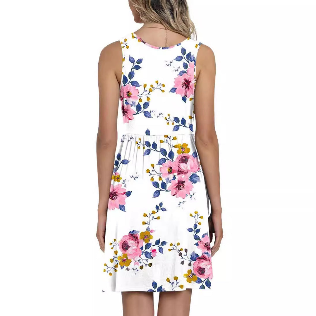 Damen Blumenkleider mit A-Linien Silhouette und V-Ausschnitt Drune