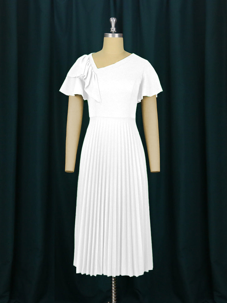 Damen Plissee-Kleid mit asymmetrischem Schnitt und eleganter Rüsche Drune