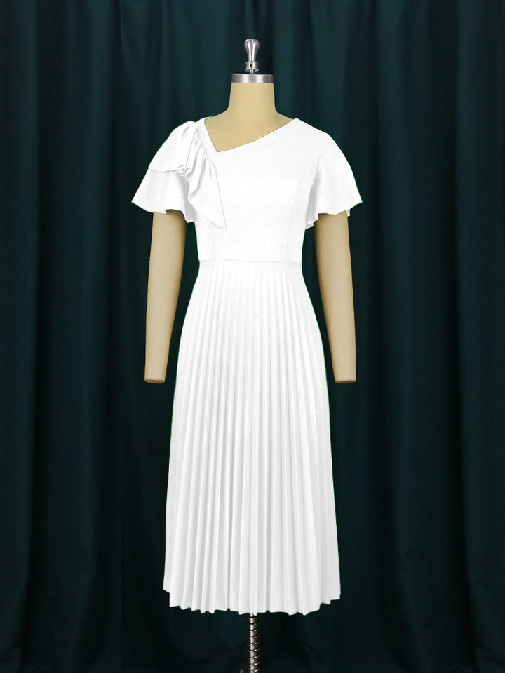 Damen Plissee-Kleid mit asymmetrischem Schnitt und eleganter Rüsche Drune