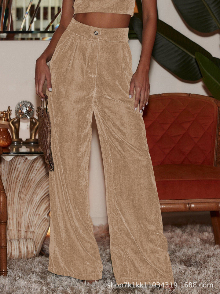 Damen elegante weite Samt-Hosen mit hohen Schlitzen Drune