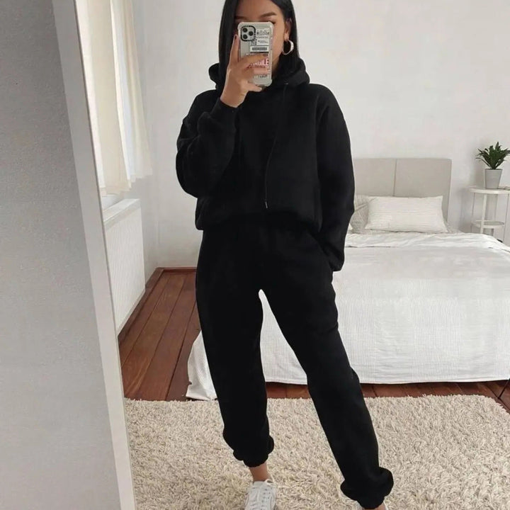 Damen lässiger Fleece-Hoodie und Jogginghose Set Drune