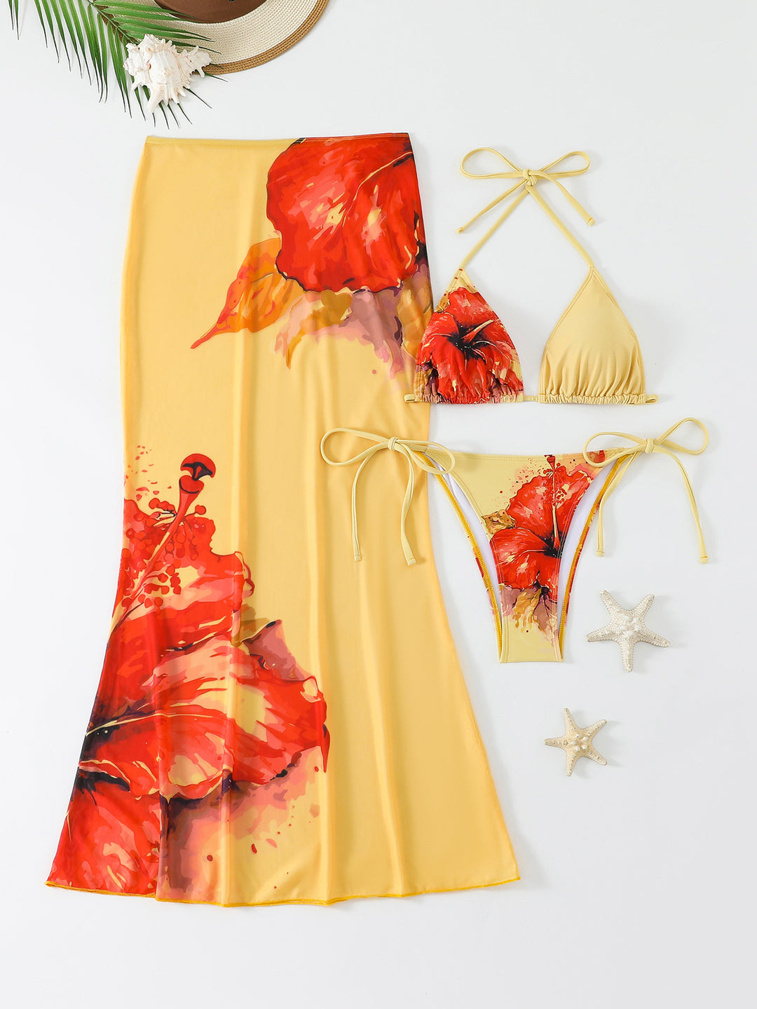 Damen Strandkleid mit blühendem Bikini-Set Drune