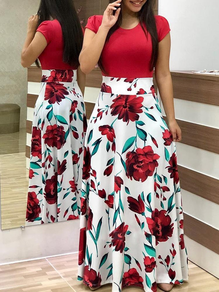 Damen Elegantes Maxikleid mit grafischem Druck und flexiblem Bund Drune