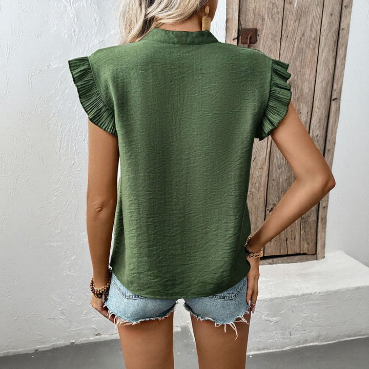 Damen Bluse mit Rüschendetails und V-Ausschnitt Drune