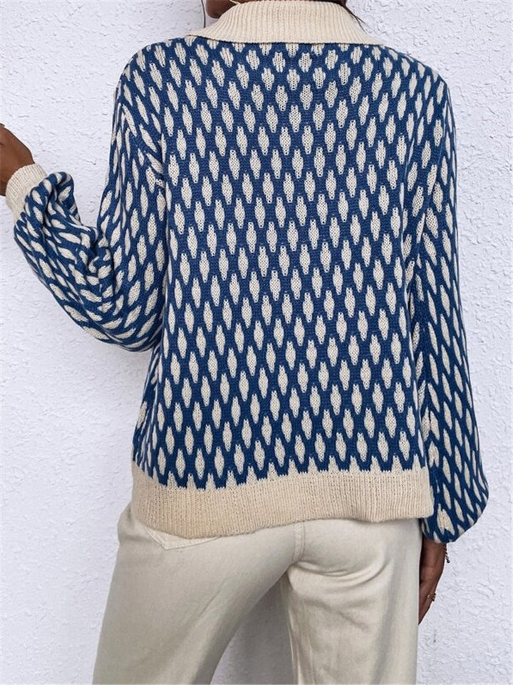 Damen Designer Pullover mit Kontrastkragen Drune