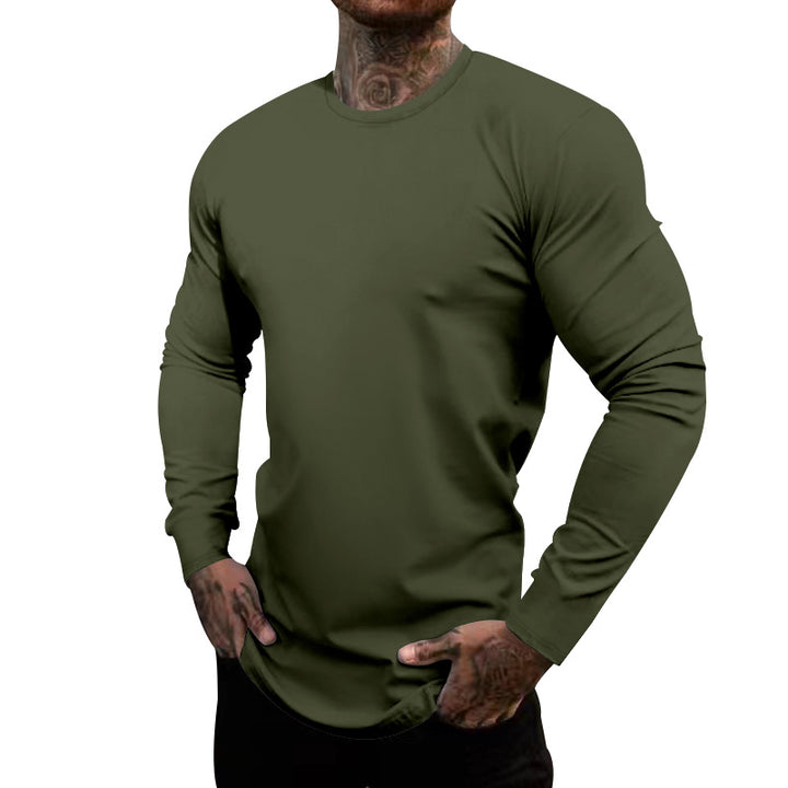 Herren nan figurbetontes Langarmshirt mit Rundhalsausschnitt, elastischem Baumwollstretch und verlängertem Saum Drune