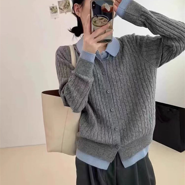 Damen gemütlicher Strickpullover mit modischem Knopfdesign und Rippenstruktur Drune