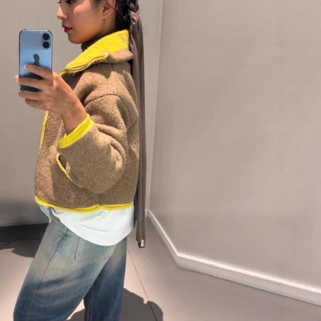 Damen Wolle Jacke mit auffälligem Kragen Drune