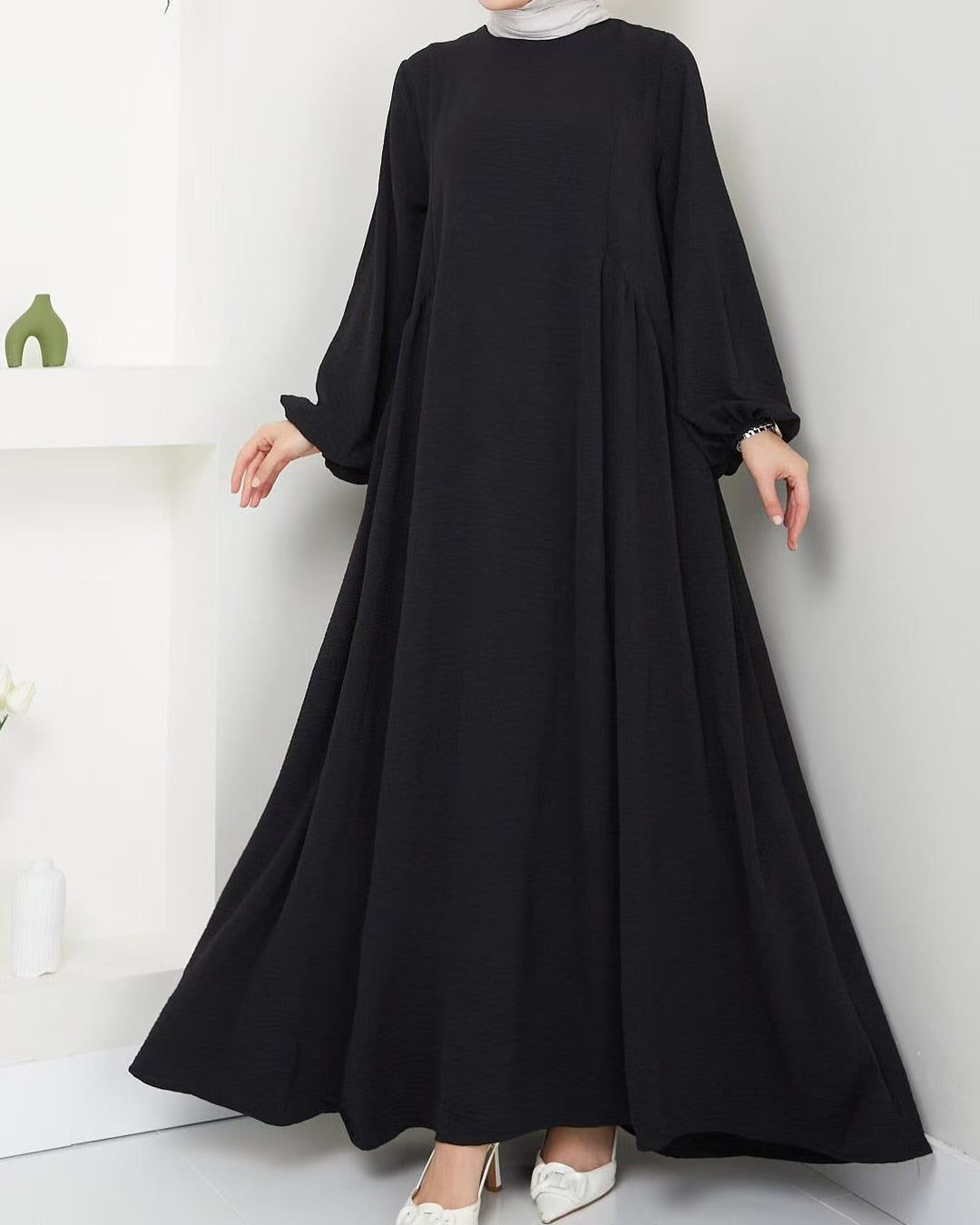 Damen elegantes Maxikleid mit voluminösen Ärmeln und fließendem Schnitt Drune