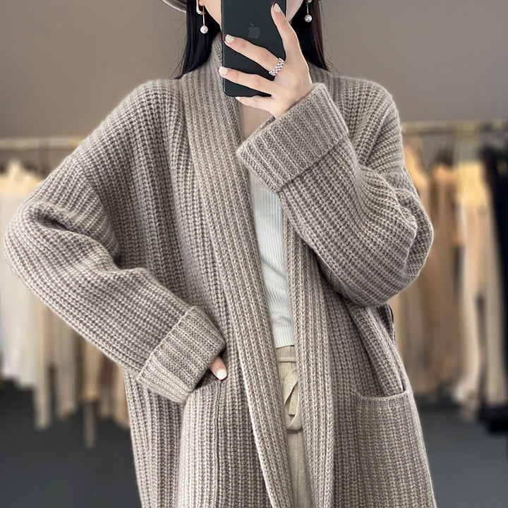 Damen Gemütlicher Strickcardigan mit tiefen Taschen Drune