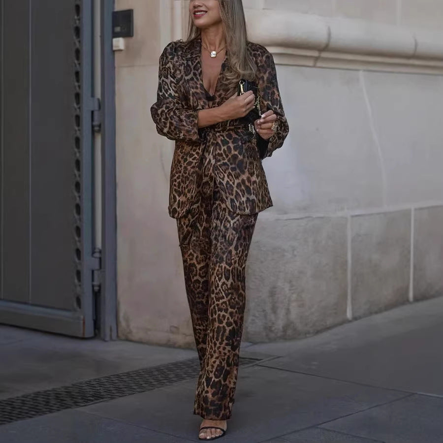 Damen Elegantes und modernes Anzugset mit Leopardenmuster Drune