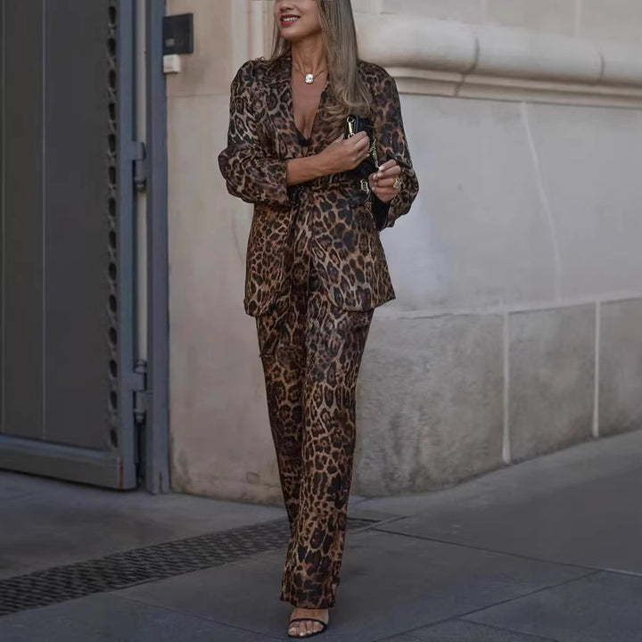 Damen Elegantes und modernes Anzugset mit Leopardenmuster Drune