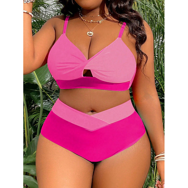Damen hoch tailliertes Bikini-Set mit modischem Farbblock-Design Drune