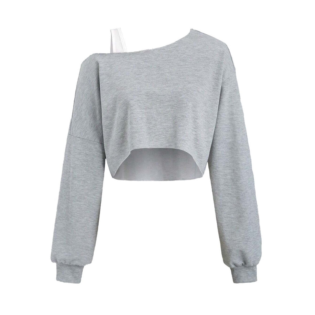 Damen cropped Sweatshirt mit asymmetrischem Design und voluminösen Ärmeln Drune