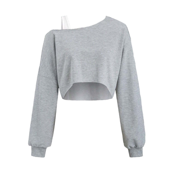 Damen cropped Sweatshirt mit asymmetrischem Design und voluminösen Ärmeln Drune