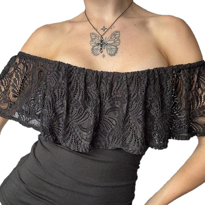 Damen Off-Shoulder Spitze Oberteil Drune